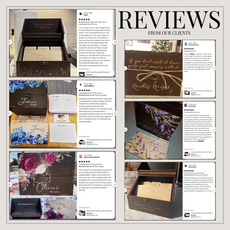 Personalized Recipe Box with Wooden Dividers Gift for Mom Floral Recipe Box Gift for Grandmother Engraved Recipe Card Box Wood Kitchen Decor image 11
