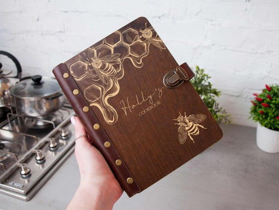 Personalize Recipe Book, Wood Cookbook, Wooden Recipe Book