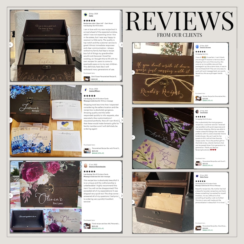 Birth Flower Personalized Recipe Box with Wooden Dividers & Recipe Cards Custom Recipe Storage Box Floral Recipe Card Box Kitchen Gift Idea immagine 12