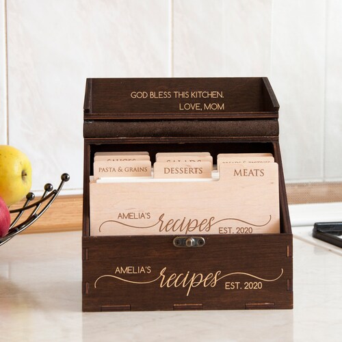 Personalized Recipe Card Box Gift for Mom Wooden Recipe Box Etsy