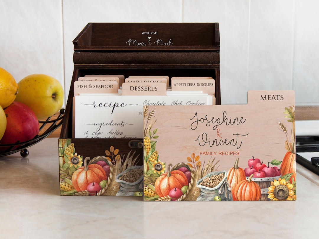 Personalized Recipe Box 4x6 5x7 Fall Bridal Shower Gift Wood Recipe