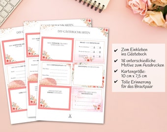 Cartes de livre d'or DIY "Roses" pour le mariage au format PDF à imprimer soi-même