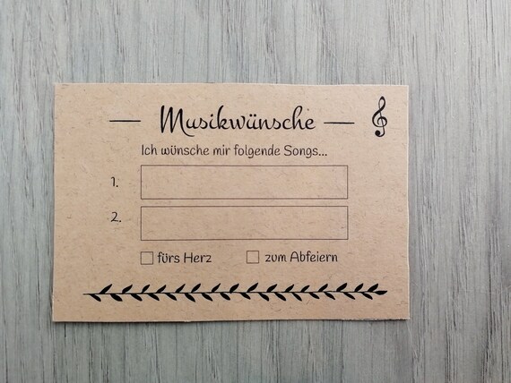 Musikwunsch Karten Als Pdf Fur Hochzeit Zum Selbstdruck Etsy