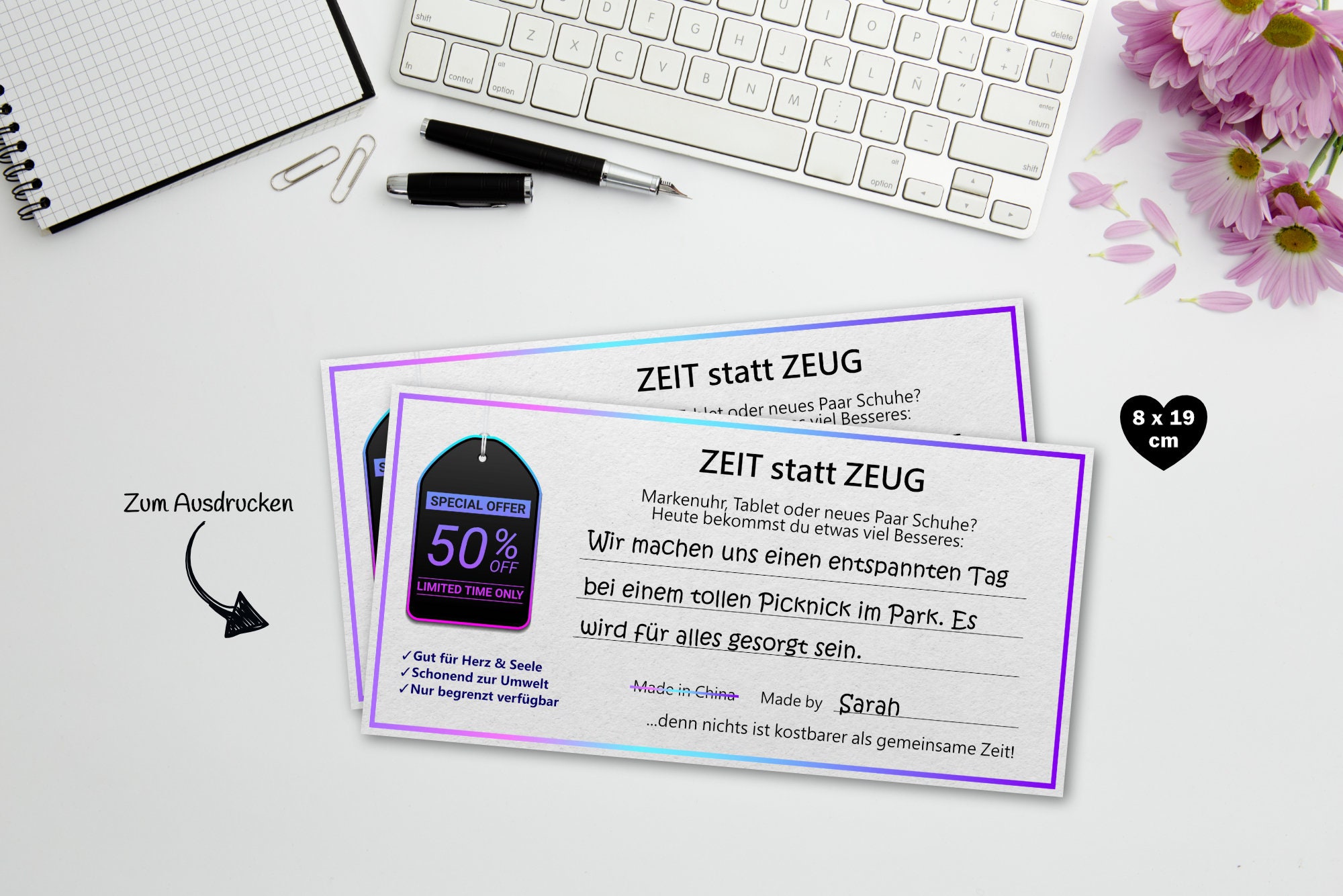 Zeit statt Zeug: Gutschein-Vorlage zum Ausdrucken als PDF - Etsy Österreich