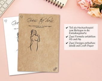 Guess the dress – wedding game, supplement to the wedding invitation PDF for self-printing