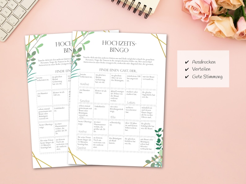 Wedding bingo colored wedding game for guests as a PDF to print out yourself image 1