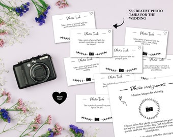 Englische Version Fotoaufgaben zur Hochzeit 56 Stück + Blanko als PDF zum Ausdrucken