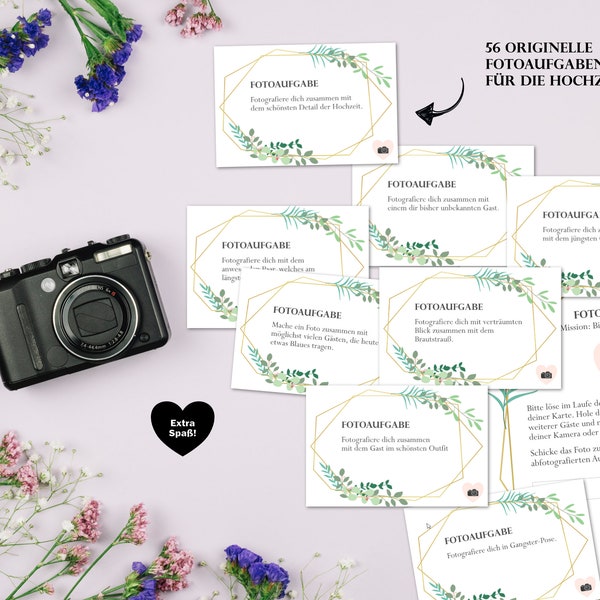Photo tasks for the wedding (colorful) 56 pieces + blank as a PDF to print out