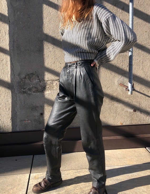 90s Style Vintage Black Real Leather 