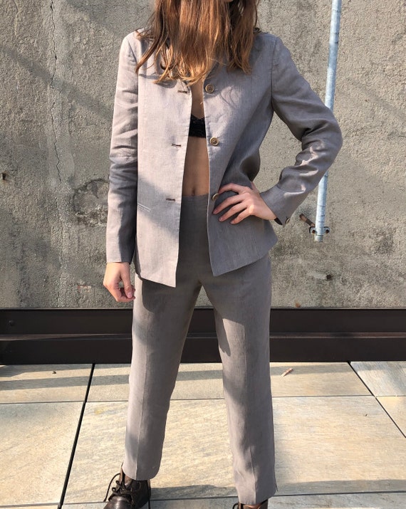 Unique Calvin Klein Women Linen Silk Trousers Suit - Etsy