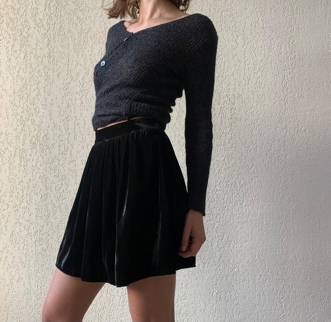 90s Blue Skirt| Vintage Handmade Minimalist skirt| Over-the-knee workwear skirt