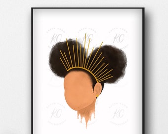Printable Art for Kids Afro Art Nursery Wall Art Girls Room Superhero Print African American Illustration Ironheart Art Print