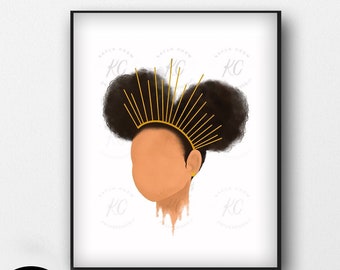 Young Queen, Princess Art Printable, African American Art, Printable Wall Art, African American Illustration, Girls Room, Black Girl Magic