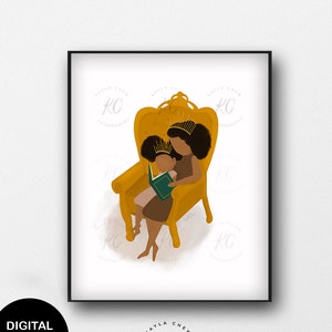 Mother & Daughter Printable, Read, Afro Art, African American Art, Printable Wall Art, African American Illustration, Digital File