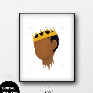 Young King Art Printable, Prince African American Art, Wall Art, Printable Wall Art, African American Illustration, Boys Room, Black Boy Joy