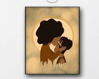 Mother & Daughter Printable, Afro Art, African American Art, Printable Wall Art, African American Illustration, Digital File, Home Decor