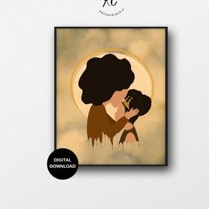 Mother & Daughter Printable, Afro Art, African American Art, Printable Wall Art, African American Illustration, Digital File, Home Decor