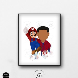 Super Mario Printable Art, Black Boy, Afro Art, African American Art, African American Illustration, Boys Room, Wall Art