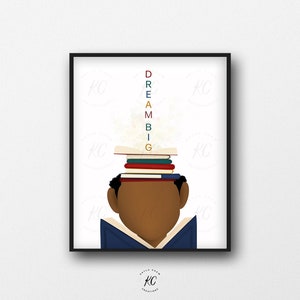 Readers Dream Big Art Printable, Afro Art, African American Art, Printable Wall Art, African American Illustration, Boys Room, Readers Art