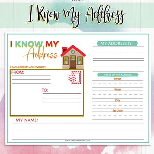 I know My Address Activity, Address Practice, Homeschool Printable,Kindergarten Printable, Writing Practice, Preschool, Educational Activity