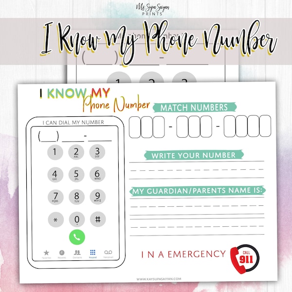 I know My Phone Number, Phone Number Practice, About Me Learning Tool, Printable learning, Preschool, Kindergarten Worksheet, Homeschool