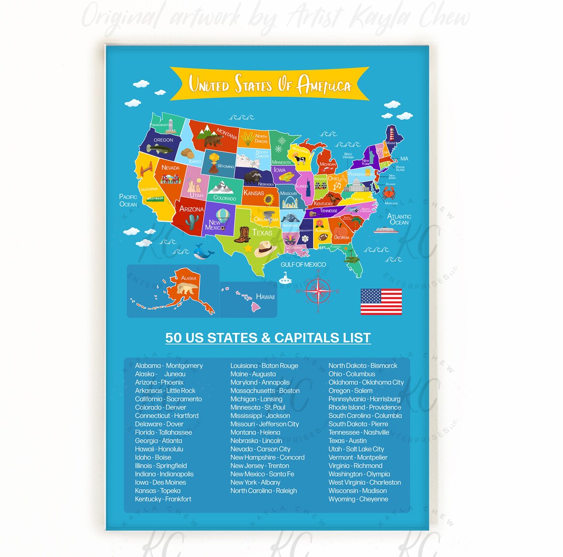Printable United States of America Map Homeschool Classroom | Etsy