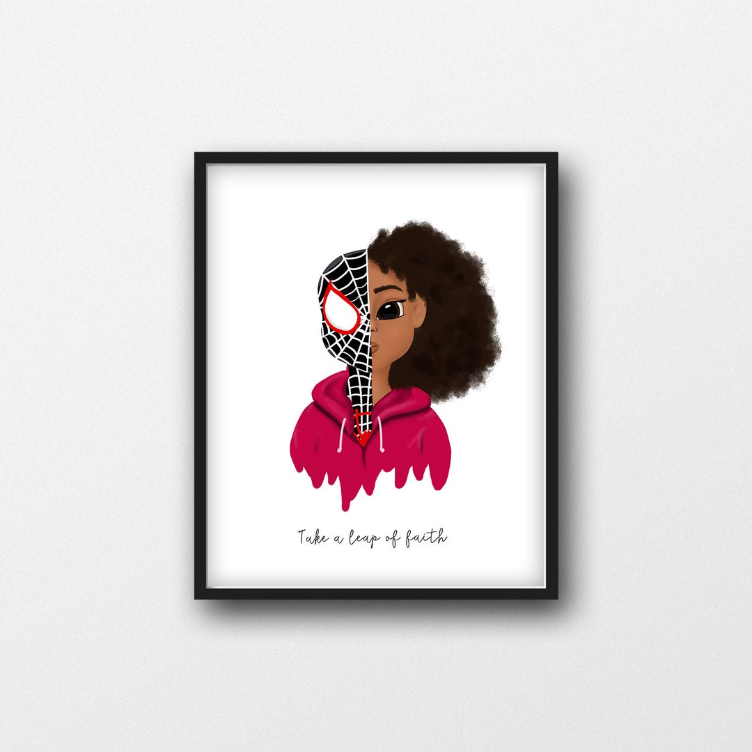 Spidergirl Art Print, Printable Art for Kids, Afro Art , Superhero ...