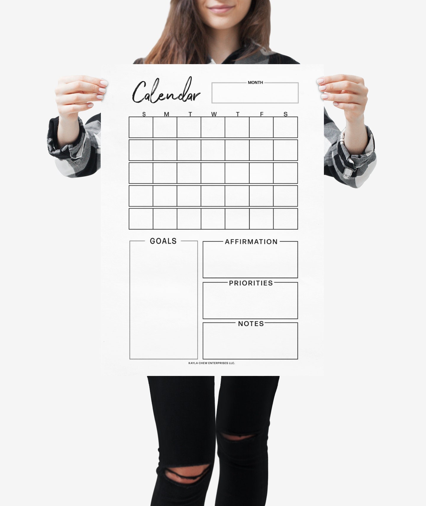 Printable Calendar Monthly Calendar Undated Calendar Blank - Etsy