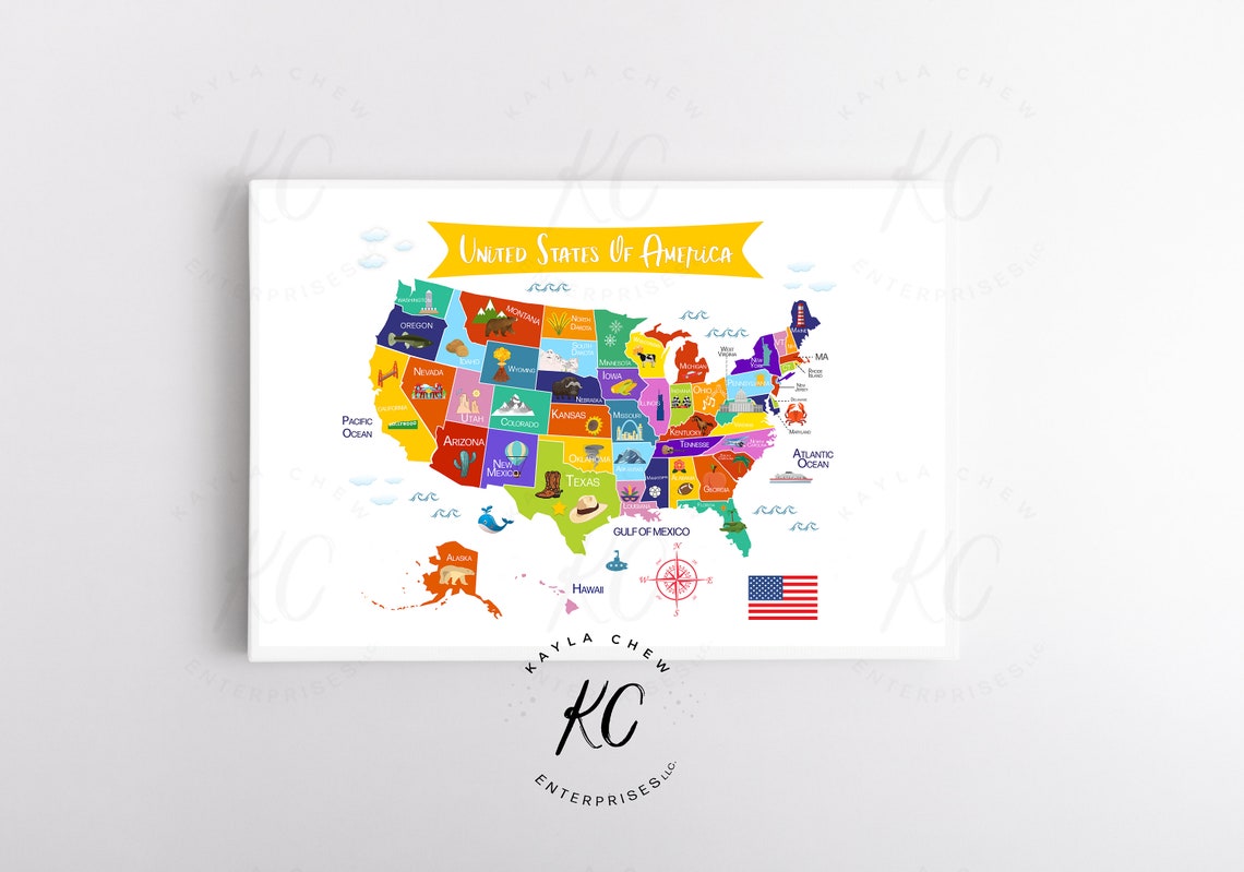 Printable United States of America Map Homeschool Classroom | Etsy