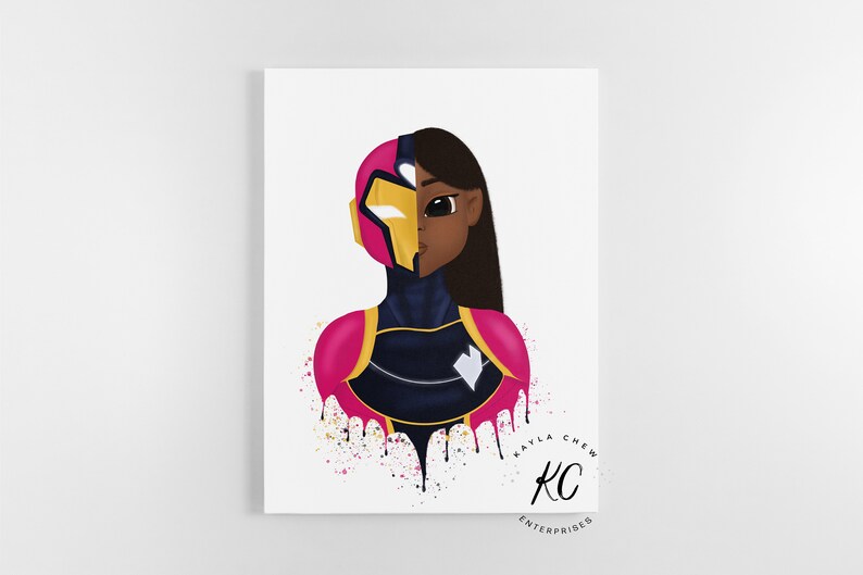 Printable Art for Kids Afro Art Nursery Wall Art Girls Room Superhero Print African American Illustration Ironheart Art Print