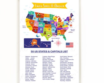 USA United States Map Glossy Poster - Educational America Wall Art - Ready To Hang