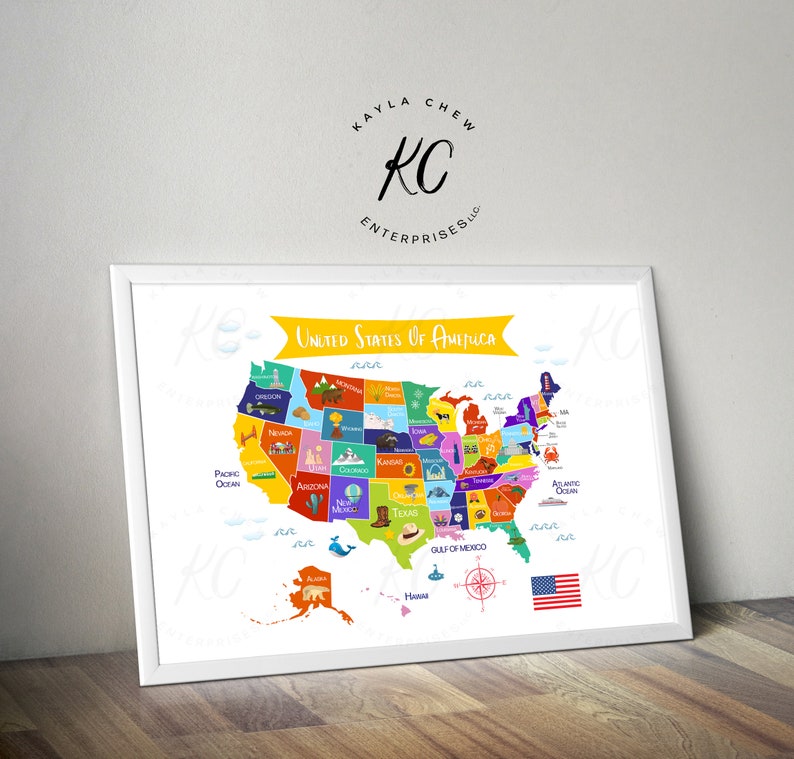 Printable United States of America Map Homeschool Classroom - Etsy