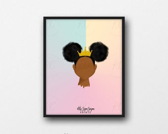 Young Queen Art Printable, Afro Art, African American Art, Printable Wall Art, African American Illustration, Girls Room, Black Girl Magic