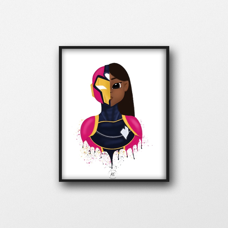 Printable Art for Kids Afro Art Nursery Wall Art Girls Room Superhero Print African American Illustration Ironheart Art Print