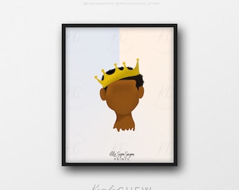 Young King Art Printable, Afro Art, African American Art, Printable Wall Art, African American Illustration, Boys Room, Black Boy Joy