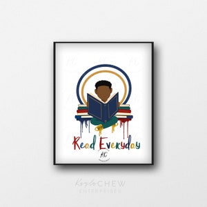 Read Everyday Printable, Afro Art, African American Art, Printable Wall Art, African American Illustration, Boys Room, Black Boy Joy