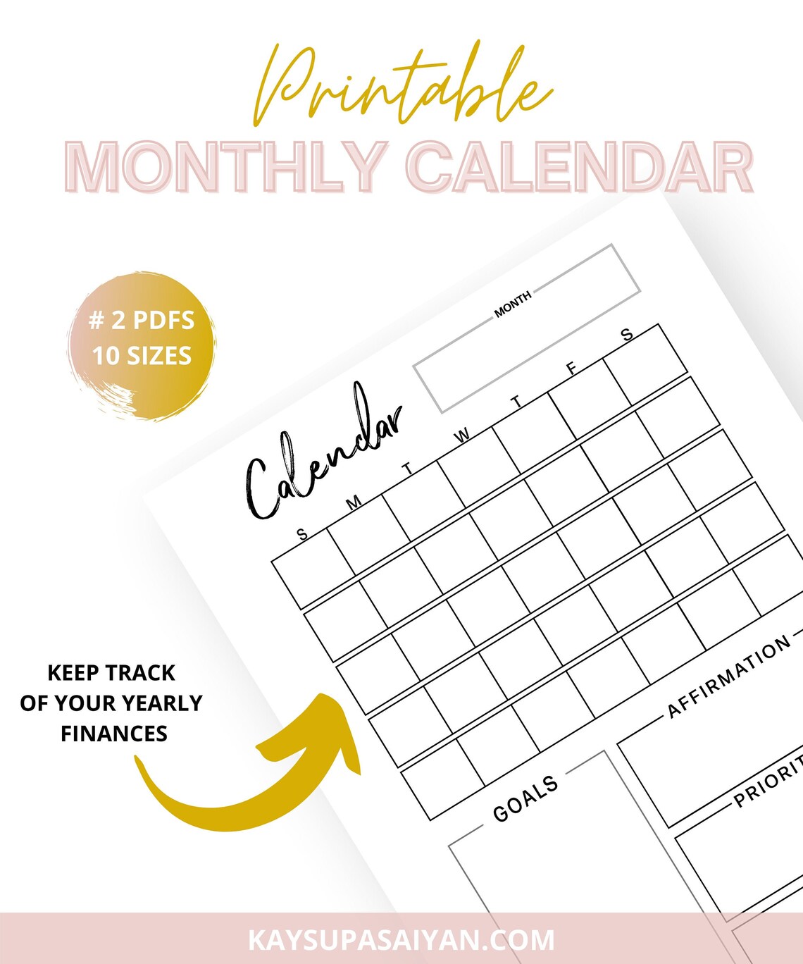 Printable 18x24 Calendar Monthly Calendar Undated Calendar Etsy