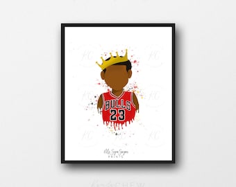 Michael Jordan Art Printable, Afro Art, African American Art, Printable Wall Art, African American Illustration, Boys Room, Black Boy Joy