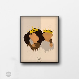 Young King and Young Queen, Brother and Sister Art Printable, Afro Art, Printable Wall Art, African American Illustration, Siblings Room,