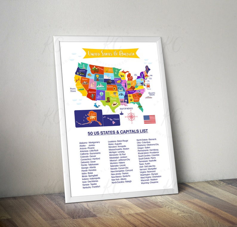 Printable United States of America Map Homeschool Classroom - Etsy