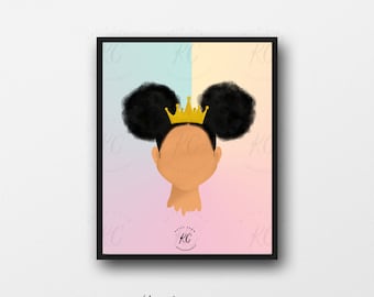 Young Queen/Princess Art Printable, African American Art, Printable Wall Art, African American Illustration, Girl Room, Black Girl Magic