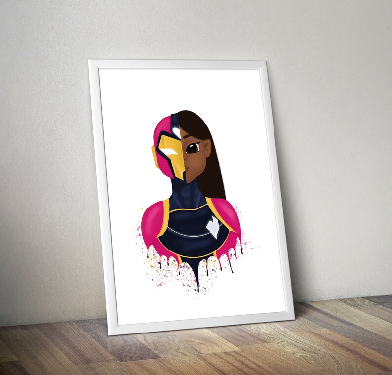 Printable Art for Kids Afro Art Nursery Wall Art Girls Room Superhero Print African American Illustration Ironheart Art Print