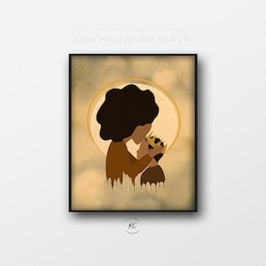 Moeder & Zoon Kunst Afdrukbaar, Wall Decor, Afro Art, Afro-Amerikaanse Kunst, Afdrukbare Kunst aan de Muur, Illustratie, Meisje Kamer, Zwart Meisje Magie
