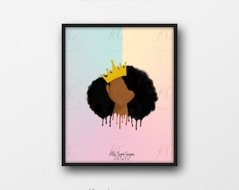 Young Queen #2 Art Printable, Afro Art, African American Art, Printable Wall Art, African American Illustration, Girl Room, Black Girl Magic