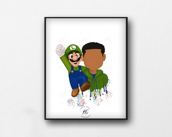 Luigi Super Mario Printable Art, Black Boy, Afro Art, African American Art, African American Illustration, Boys Room, Wall Art