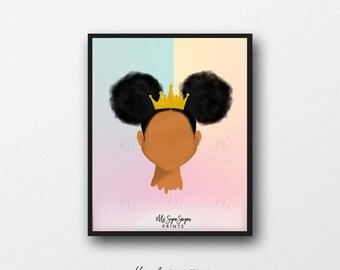 Young Queen/Princess Art Printable, African American Art, Printable Wall Art, African American Illustration, Girl Room, Black Girl Magic