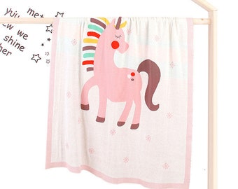 Cotton Unicorn Baby Blanket / baby blanket / pram blanket / Going home blanket / swaddle blanket / Newbaby blanket /