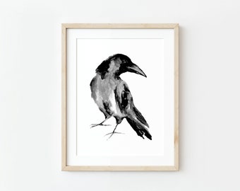 Raven Watercolor Art Print: Vintage Gothic Home Decor