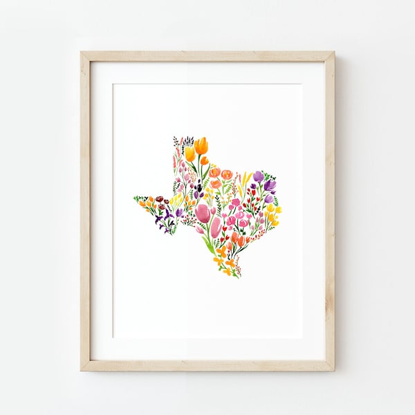 Texas Watercolor Art Print, Texas Flower Art, Watercolor Painting, Texas Watercolor Painting, Floral, Dallas Watercolor, Austin Watercolor