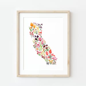 California Watercolor Painting, California Floral State, Watercolor Wall Art, Floral, Art, Southern California, Los Angeles, LA, Hollywood